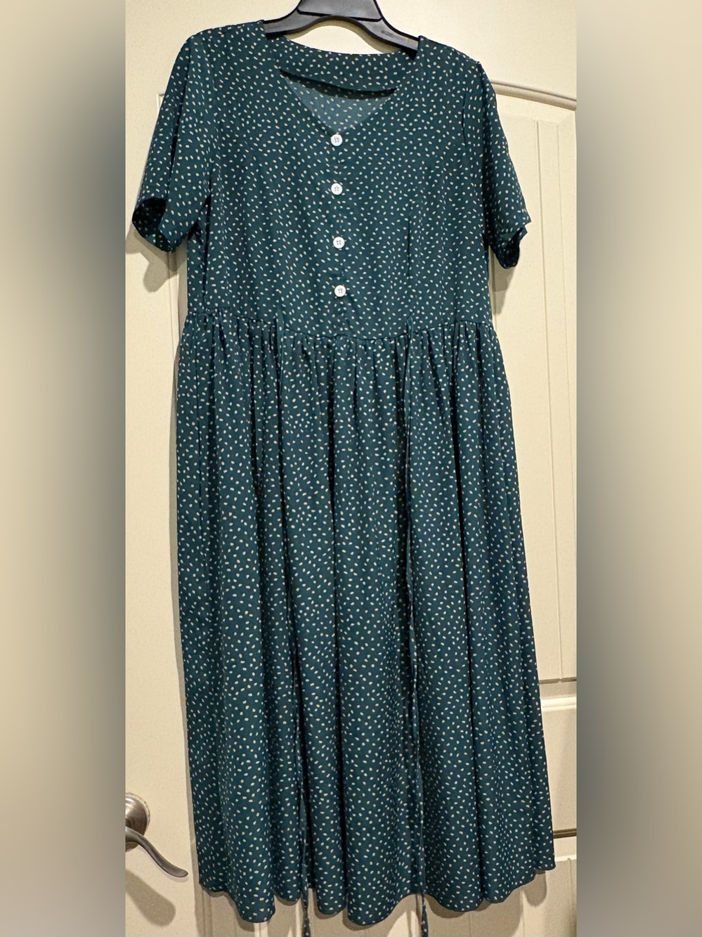 Girls' Teal Polka Dot Button-Front Dress